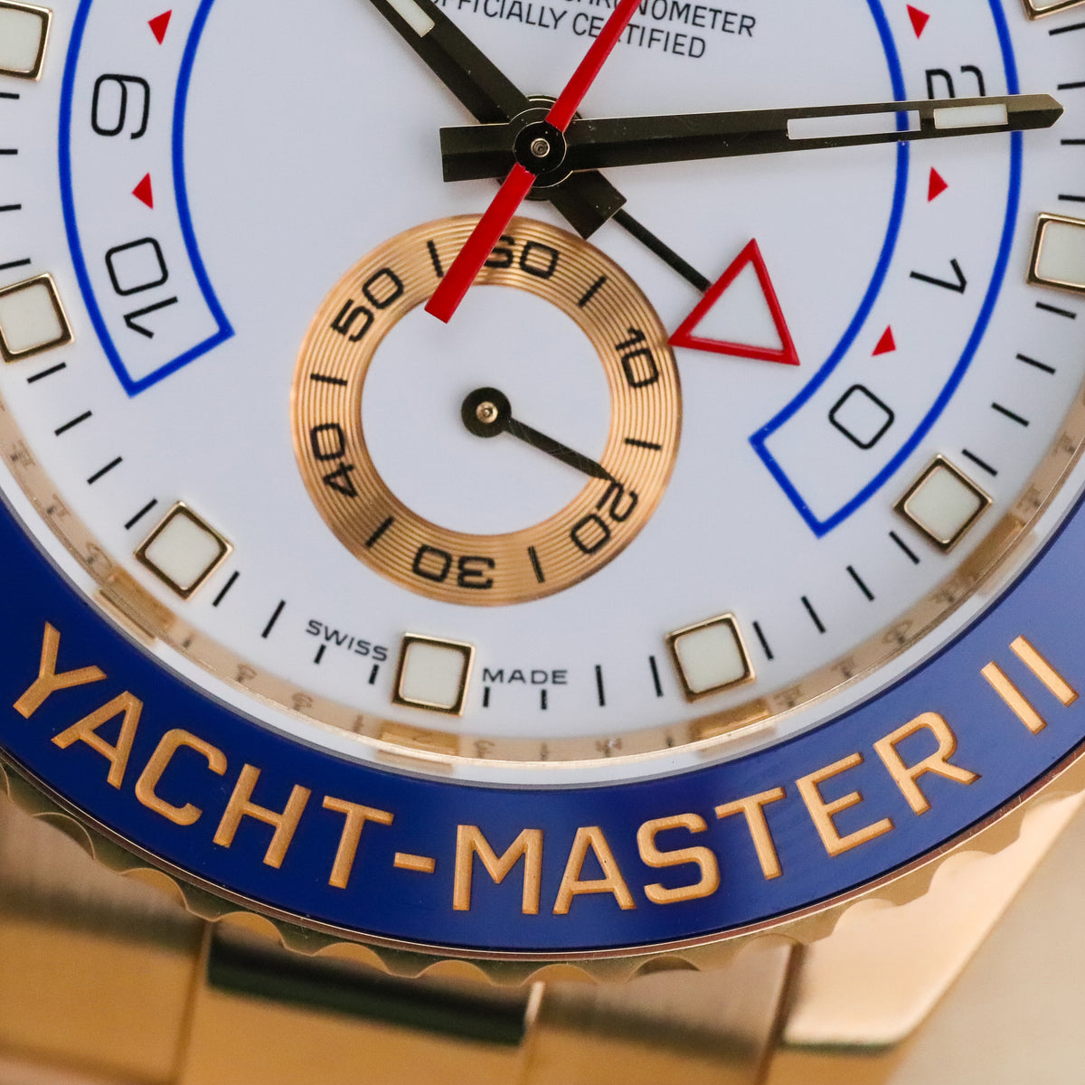 Rolex Yacht-Master II 44mm White Dial Blue Ceramic Bezel Yellow Gold Oyster 116688 Complete Set