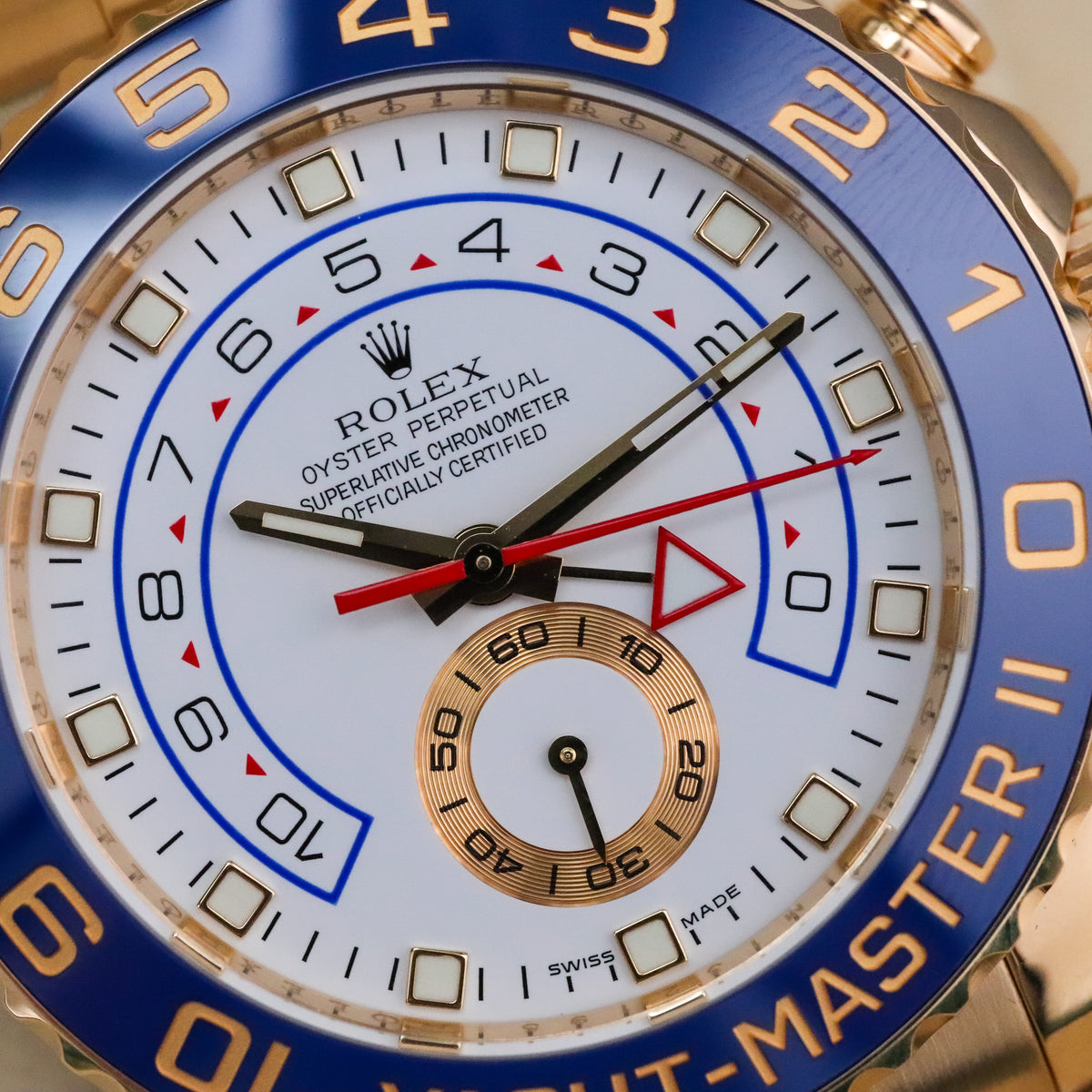 Rolex Yacht-Master II 44mm White Dial Blue Ceramic Bezel Yellow Gold Oyster 116688 Complete Set