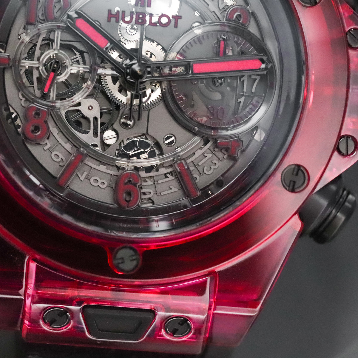 Hublot Big Bang Unico Red Sapphire 45mm Skeleton Dial Rubber Strap Limited 250pcs 411.JR.4901.RT Complete Set