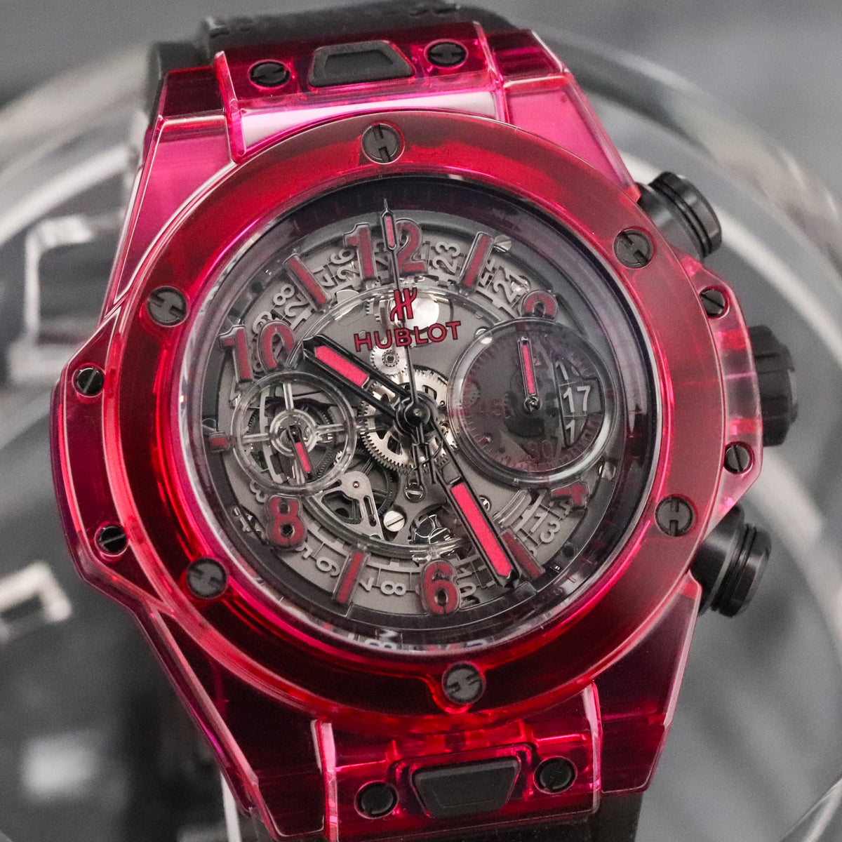 Hublot Big Bang Unico Red Sapphire 45mm Skeleton Dial Rubber Strap Limited 250pcs 411.JR.4901.RT Complete Set
