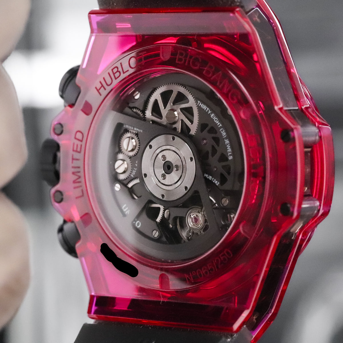 Hublot Big Bang Unico Red Sapphire 45mm Skeleton Dial Rubber Strap Limited 250pcs 411.JR.4901.RT Complete Set