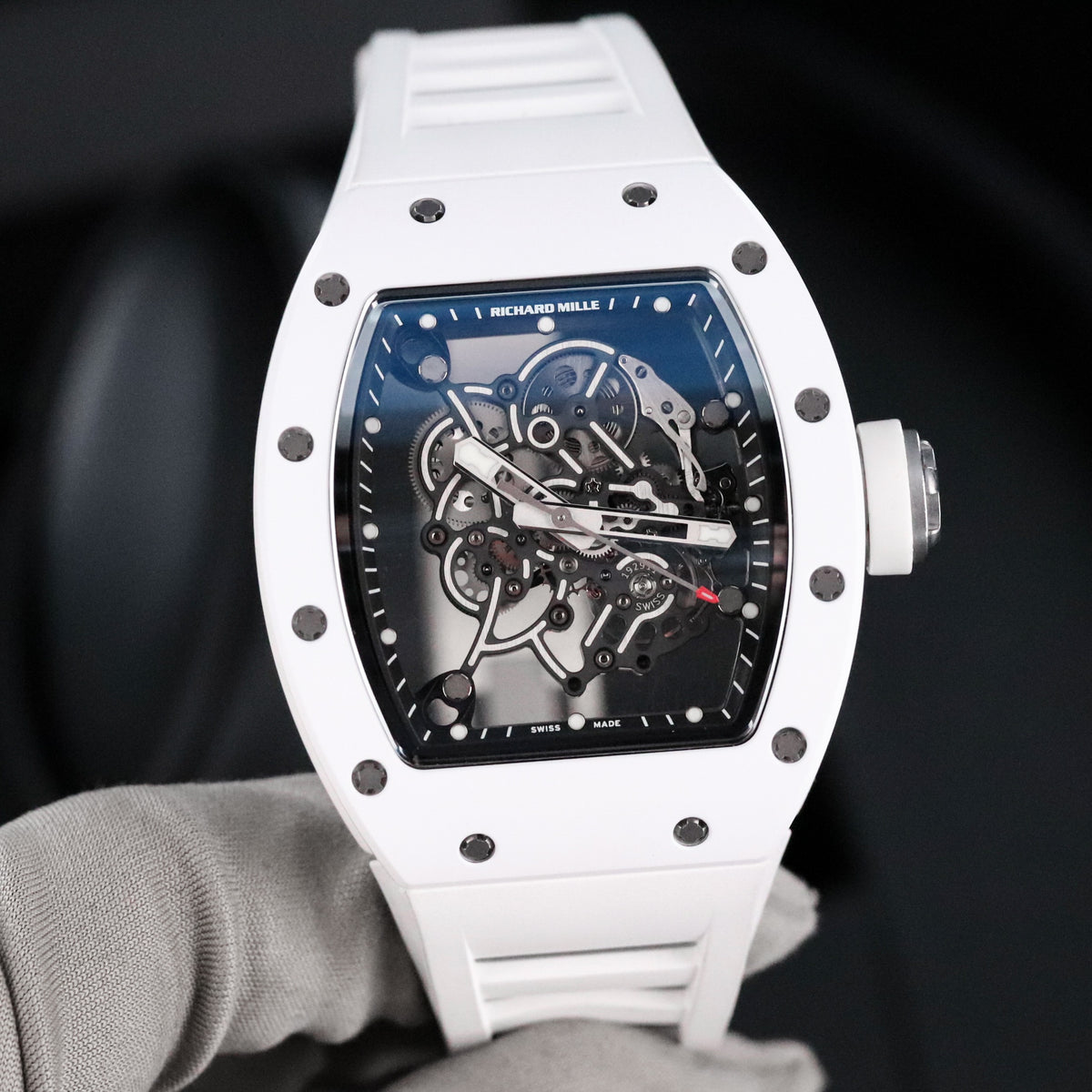 Richard Mille RM 055 Bubba Watson White Ceramic Golf Skeleton Titanium White Rubber 49.8mm x 42mm