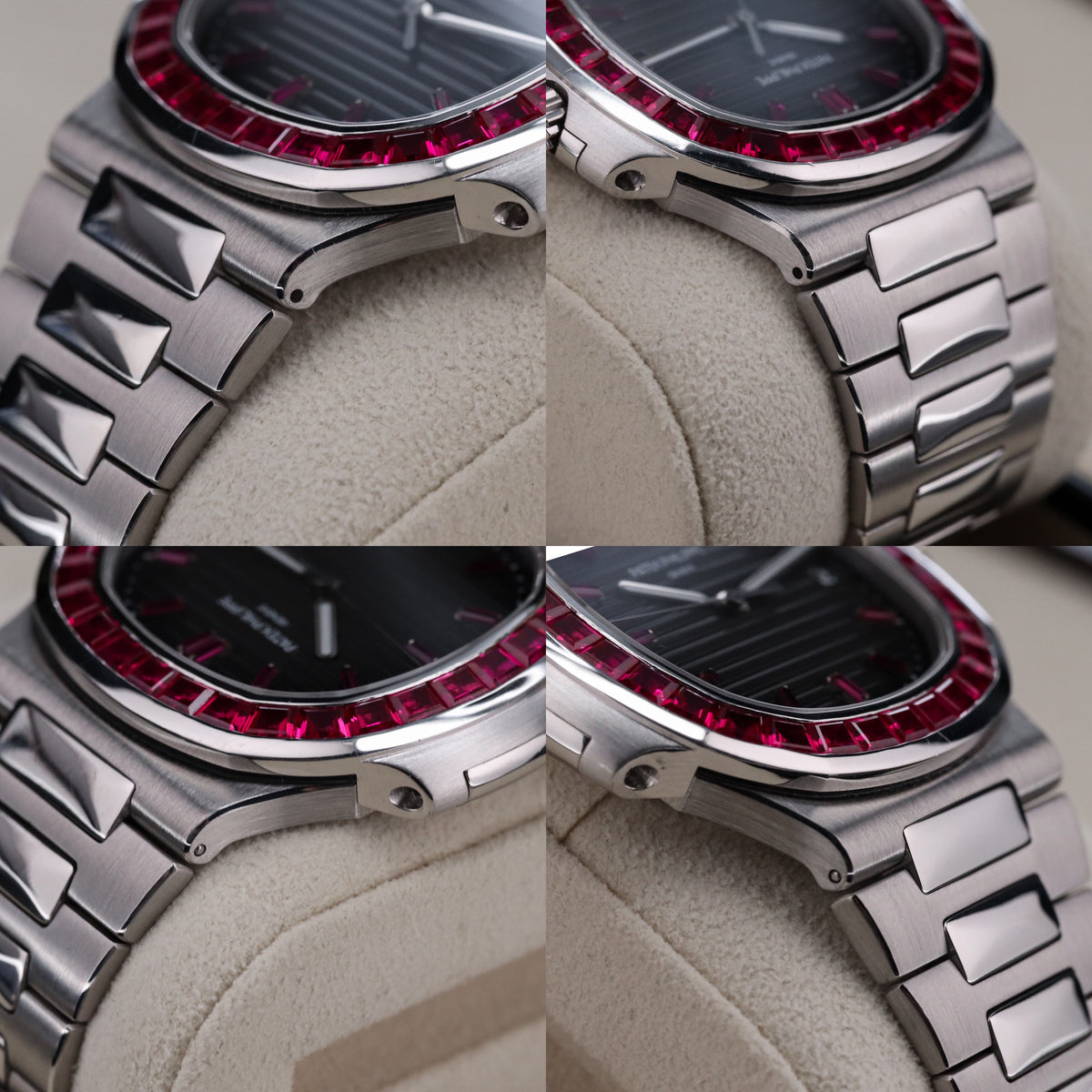 Patek Philippe Nautilus 5711 Ruby Bezel Platinum Grey Dial OEM Movement, Rest of Watch is CUSTOM