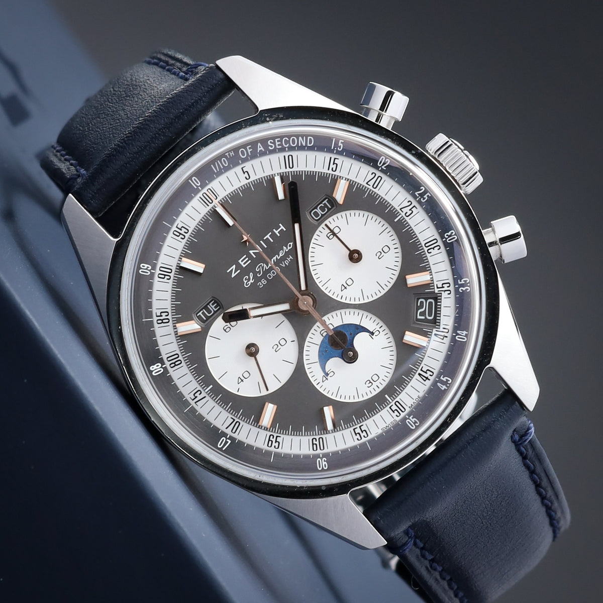 Zenith Chronomaster Original Triple Calendar 38mm 2025 Boutique Edition Steel Case Grey Dial Blue Strap 03.3400.3610/39.C910