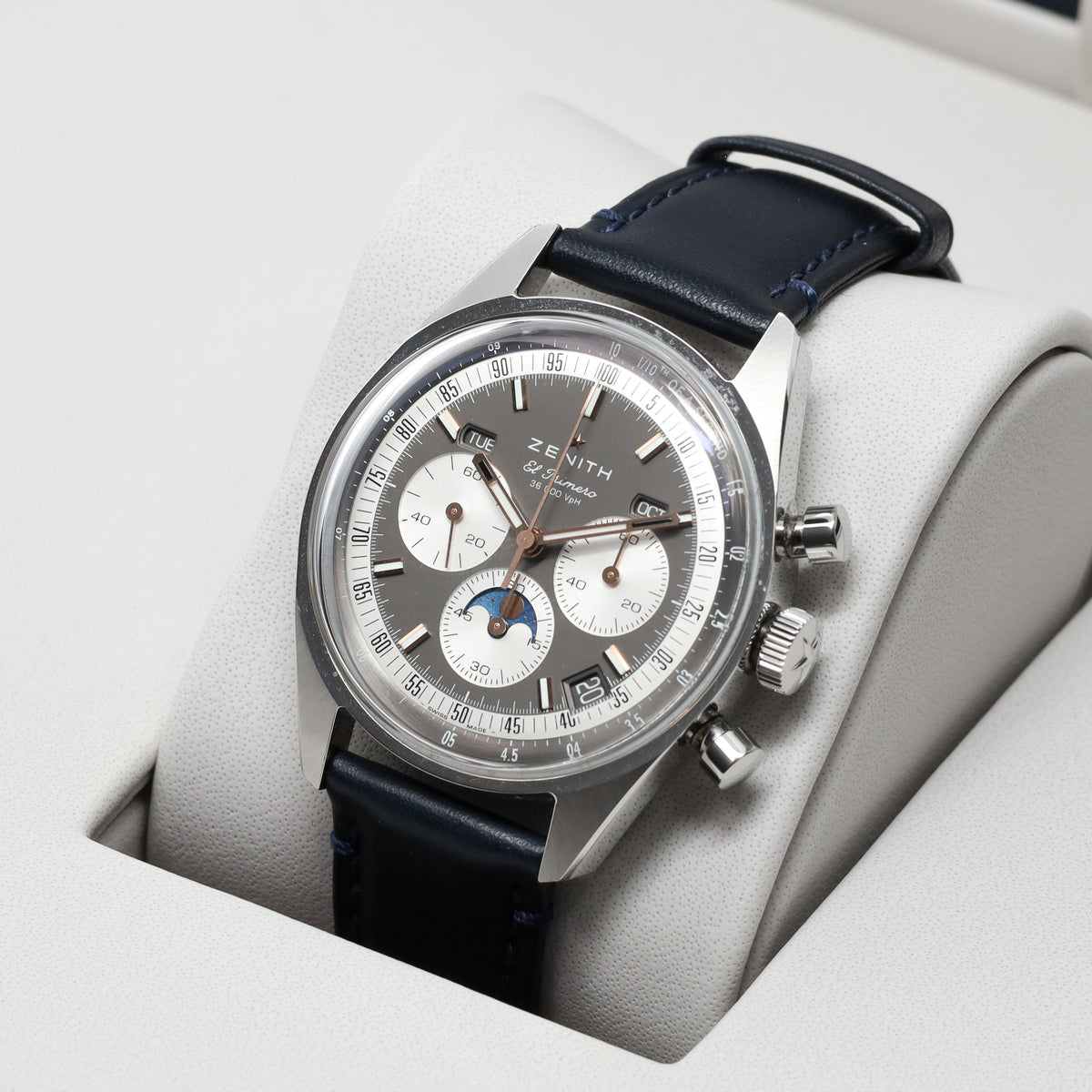 Zenith Chronomaster Original Triple Calendar 38mm 2025 Boutique Edition Steel Case Grey Dial Blue Strap 03.3400.3610/39.C910