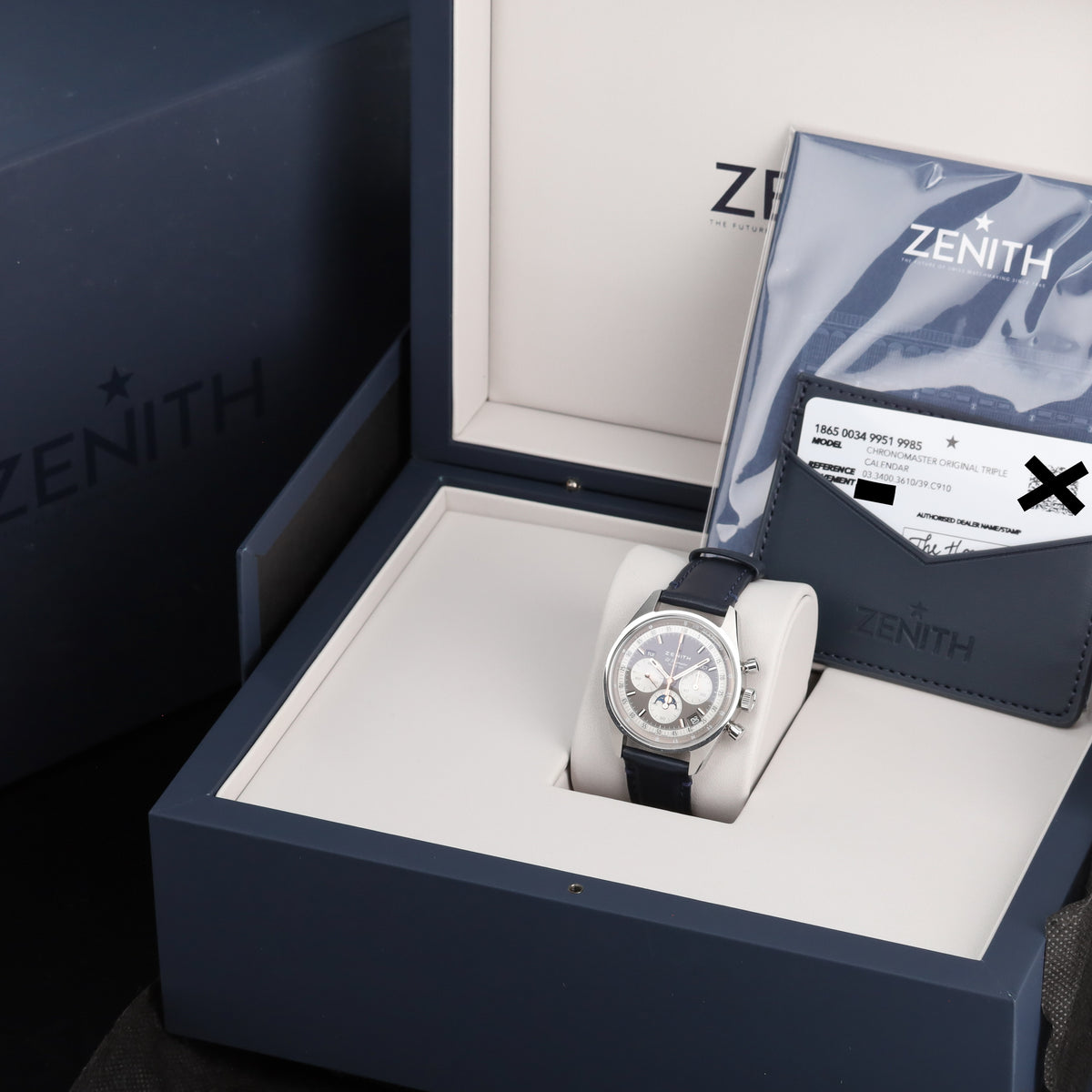 Zenith Chronomaster Original Triple Calendar 38mm 2025 Boutique Edition Steel Case Grey Dial Blue Strap 03.3400.3610/39.C910