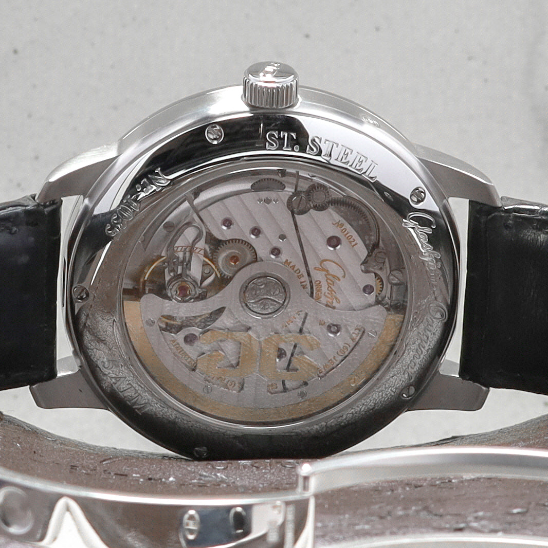 Glashutte Senator 2013 Complete 44mm Stainless Steel White Dial Stainless Steel Bezel Black Leather Strap 100-14-05-02-05