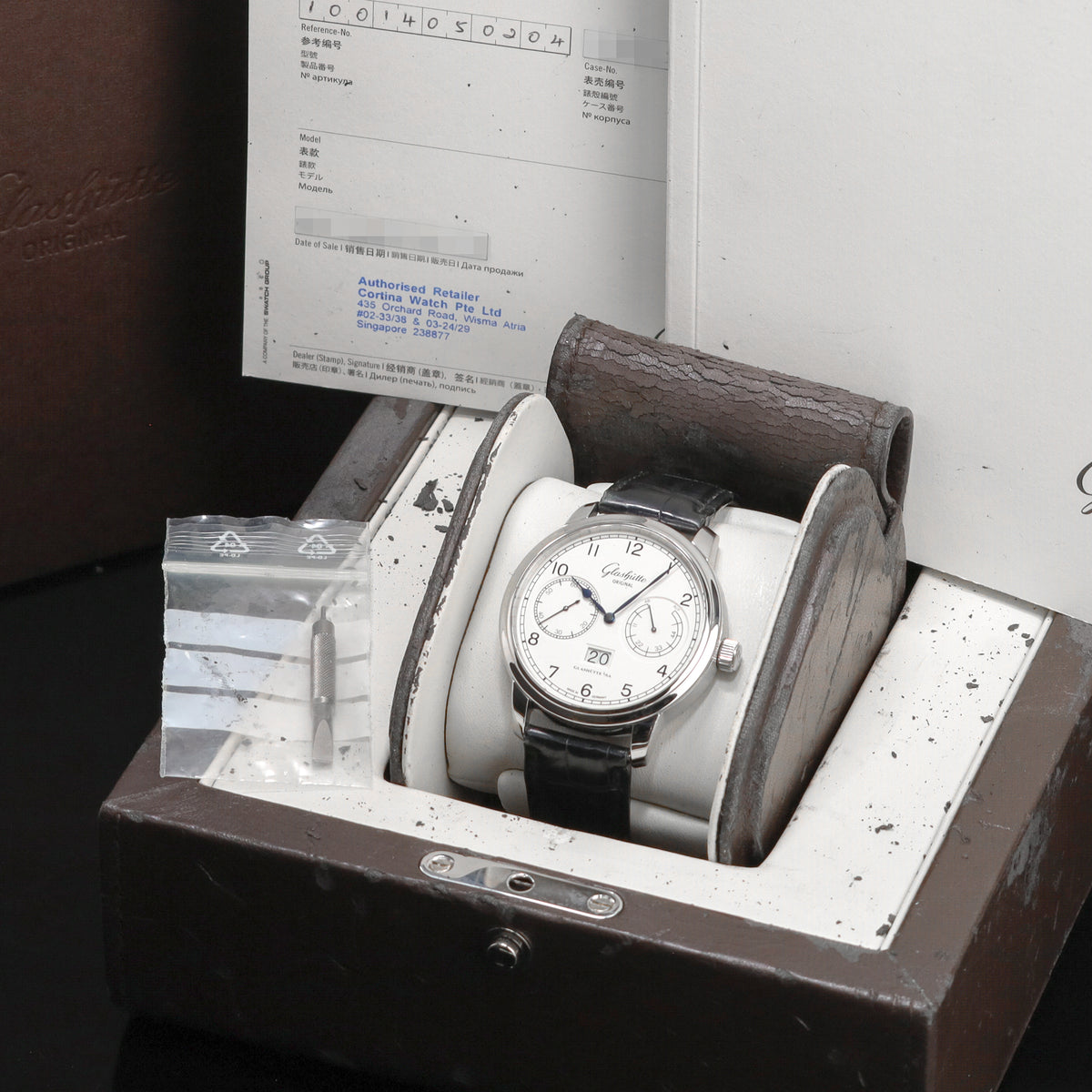 Glashutte Senator 2013 Complete 44mm Stainless Steel White Dial Stainless Steel Bezel Black Leather Strap 100-14-05-02-05
