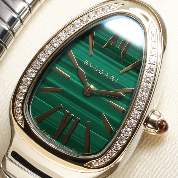 Bulgari Serpenti Complete 35mm Two-Tone Gold and Stainless Steel Green with Diamond Accents Dial Diamond-Set Bezel Two-Tone Gold and Stainless Steel 104366