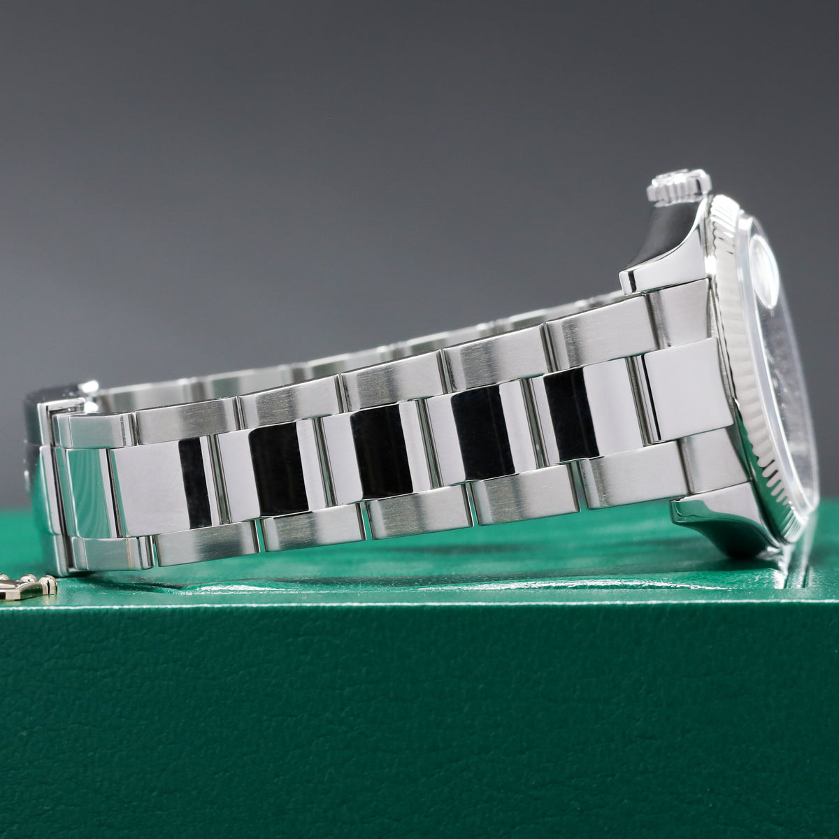Rolex Datejust 2007 Complete 36mm Stainless Steel and 18k White Gold Tuxedo Dial / Black and Silver Dial 18k White Gold Fluted Bezel Stainless Steel Bracelet with Rolex Clasp 116234