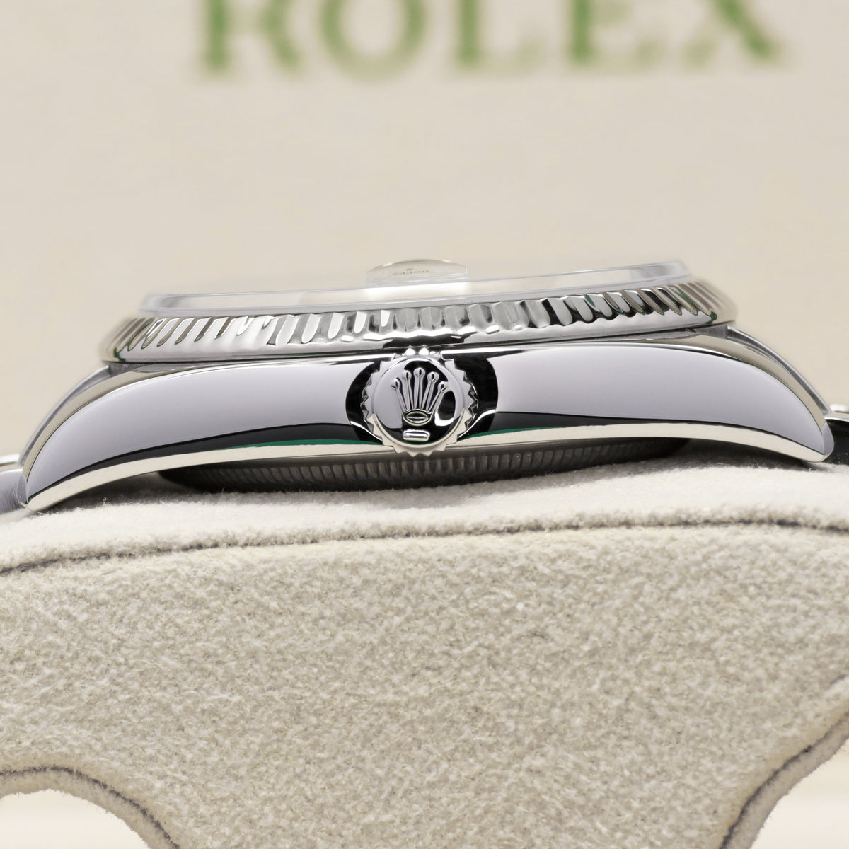 Rolex Datejust 2007 Complete 36mm Stainless Steel and 18k White Gold Tuxedo Dial / Black and Silver Dial 18k White Gold Fluted Bezel Stainless Steel Bracelet with Rolex Clasp 116234