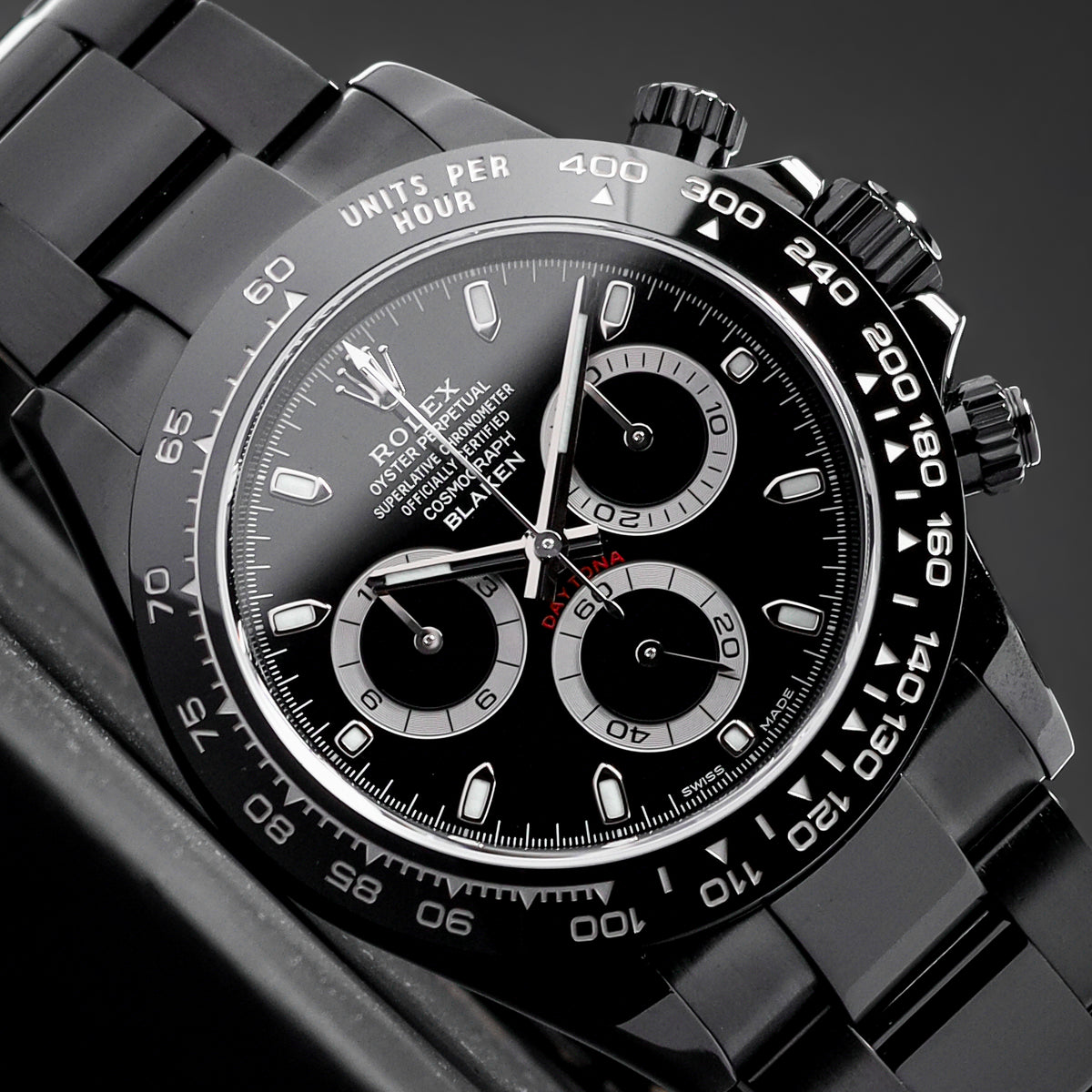 Blaken Rolex Daytona 2025 Complete 40mm Stainless Steel Black Blaken Custom Dial Black Cerachrom Ceramic Bezel Oyster Bracelet 116500LN
