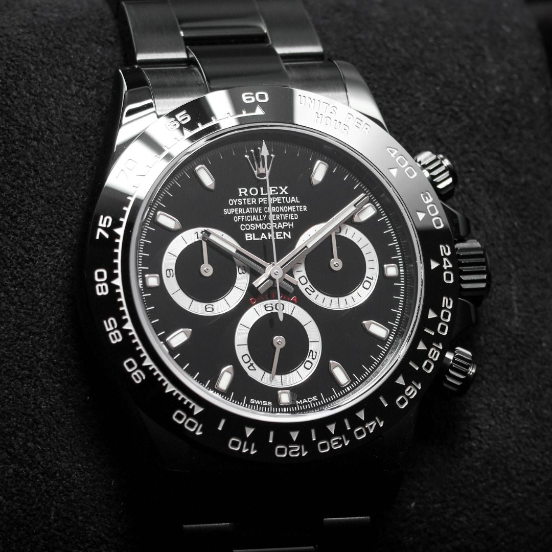 Blaken Rolex Daytona 2025 Complete 40mm Stainless Steel Black Blaken Custom Dial Black Cerachrom Ceramic Bezel Oyster Bracelet 116500LN