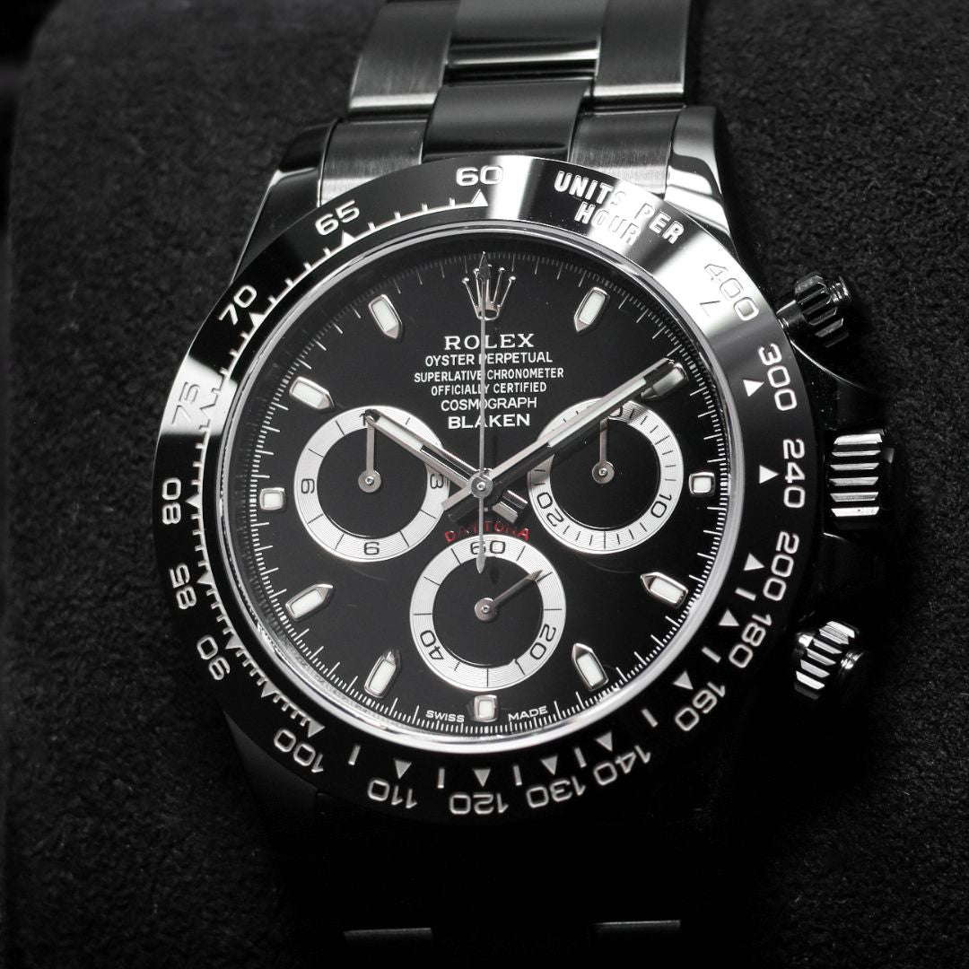 Blaken Rolex Daytona 2025 Complete 40mm Stainless Steel Black Blaken Custom Dial Black Cerachrom Ceramic Bezel Oyster Bracelet 116500LN