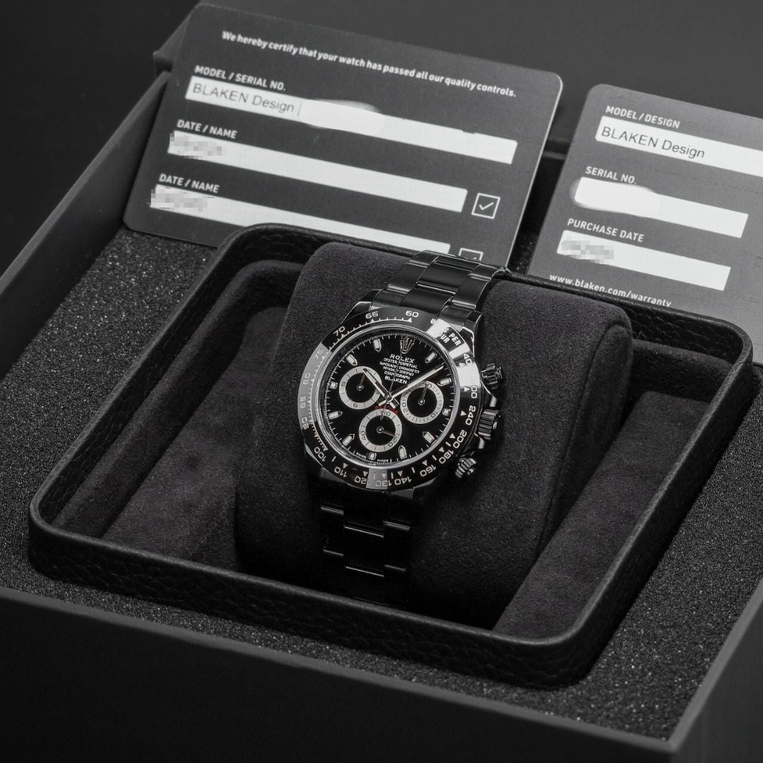 Blaken Rolex Daytona 2025 Complete 40mm Stainless Steel Black Blaken Custom Dial Black Cerachrom Ceramic Bezel Oyster Bracelet 116500LN