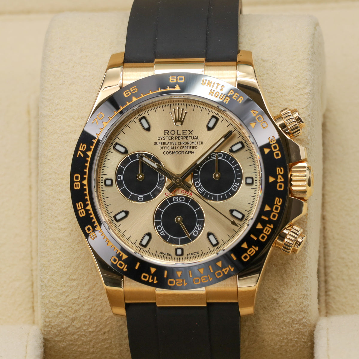 Rolex Daytona Pikachu 2022 Complete 40mm 18K Yellow Gold Yellow Dial Black Cerachrom Bezel with Tachymeter Scale Rubber Bracelet 116518LN