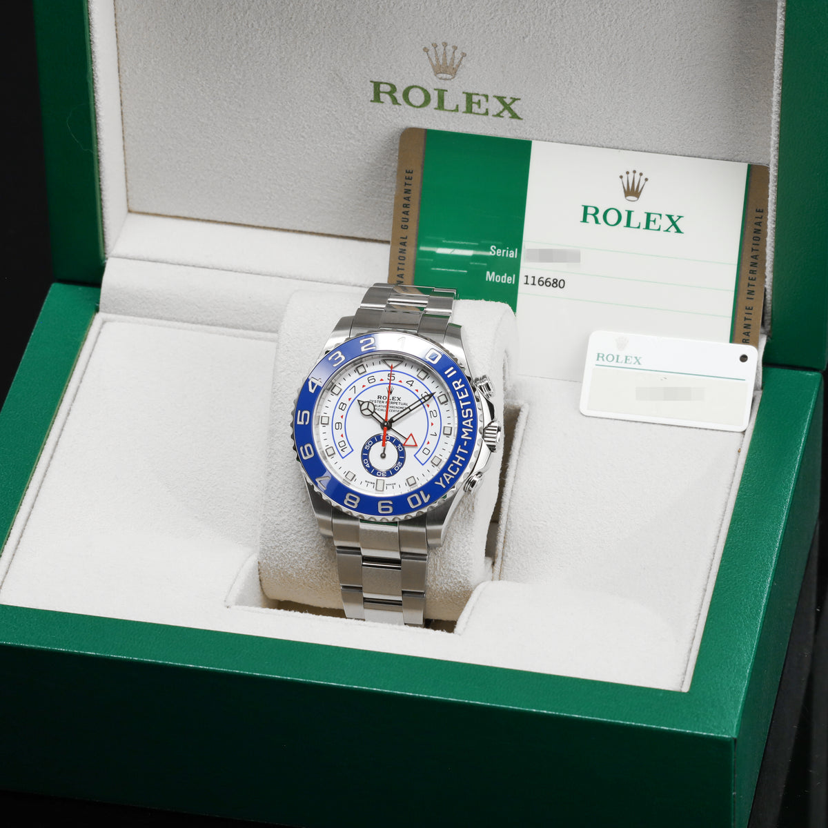 Rolex Yacht Master II 2018 Complete Oystersteel White Dial Blue Cerachrom Ring Command Bezel Oyster Bracelet with Oysterlock Clasp and Easylink Extension 116680