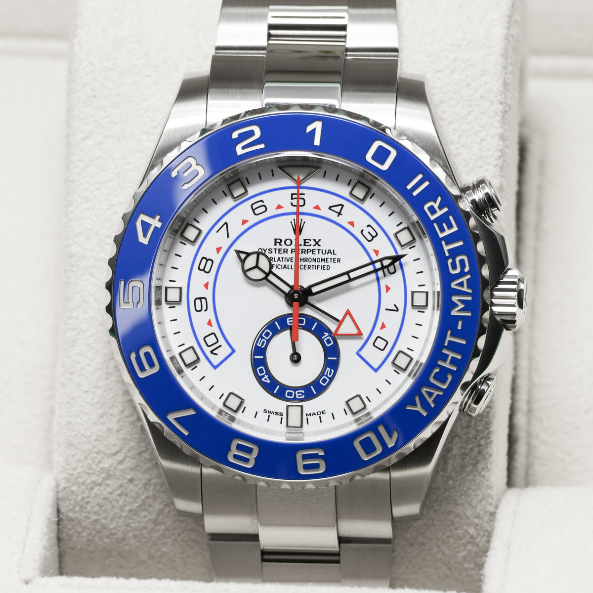 Rolex Yacht Master II 2018 Complete Oystersteel White Dial Blue Cerachrom Ring Command Bezel Oyster Bracelet with Oysterlock Clasp and Easylink Extension 116680
