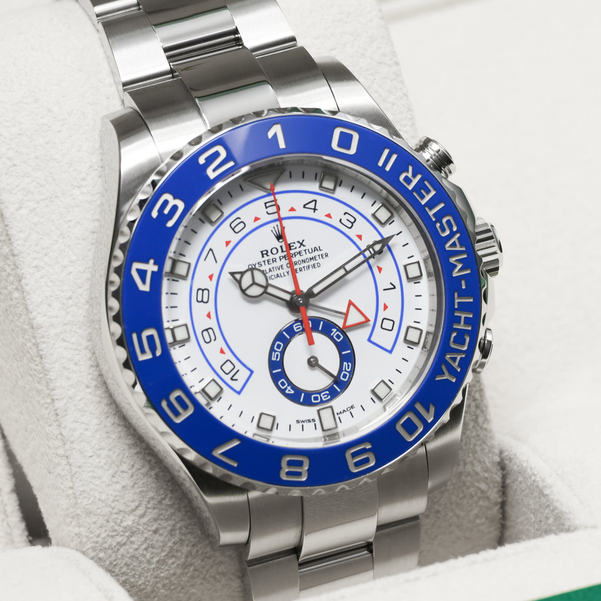 Rolex Yacht Master II 2018 Complete Oystersteel White Dial Blue Cerachrom Ring Command Bezel Oyster Bracelet with Oysterlock Clasp and Easylink Extension 116680