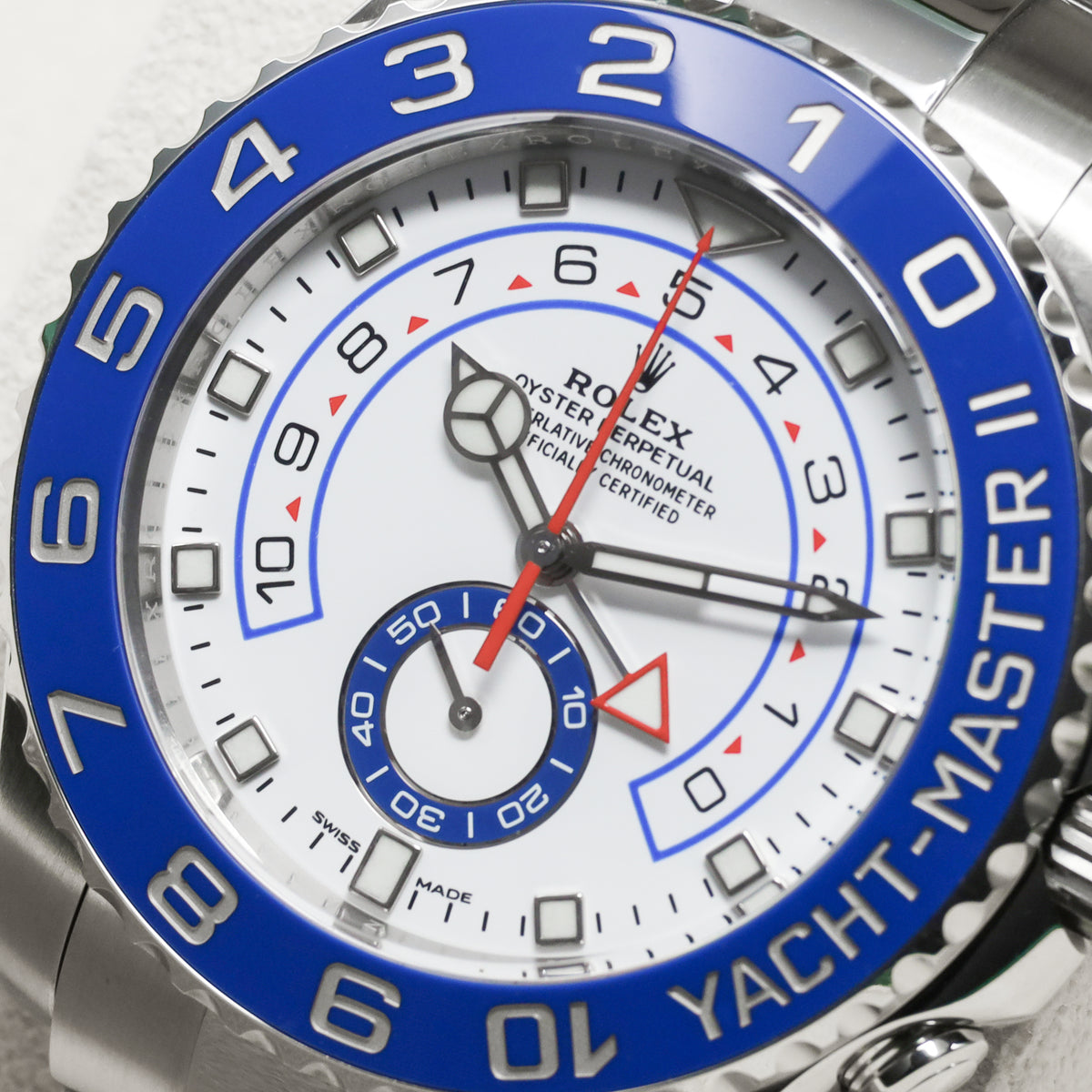 Rolex Yacht Master II 2018 Complete Oystersteel White Dial Blue Cerachrom Ring Command Bezel Oyster Bracelet with Oysterlock Clasp and Easylink Extension 116680
