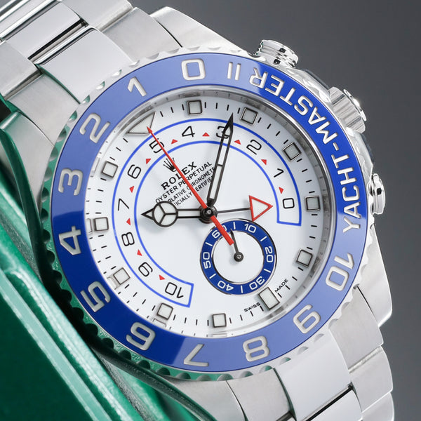 Rolex Yacht Master II 2018 Complete Oystersteel White Dial Blue Cerachrom Ring Command Bezel Oyster Bracelet with Oysterlock Clasp and Easylink Extension 116680