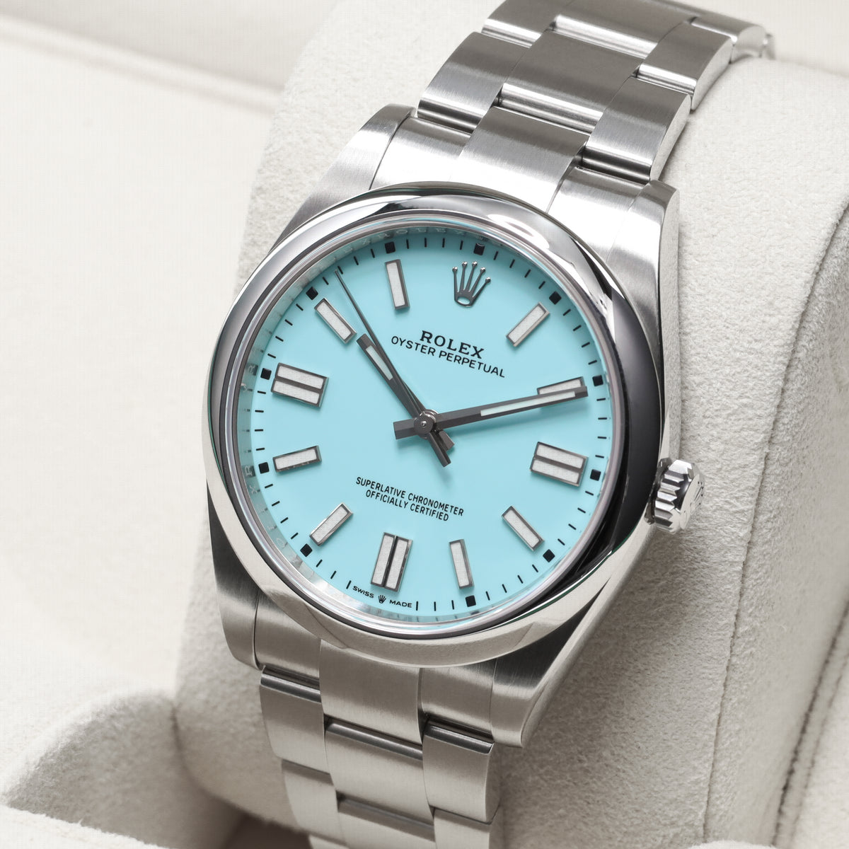 Rolex Oyster Perpetual Complete 41mm Oystersteel Turquoise Blue Dial Oystersteel Bezel Oyster Bracelet with Oysterclasp and Easylink Extension 124300