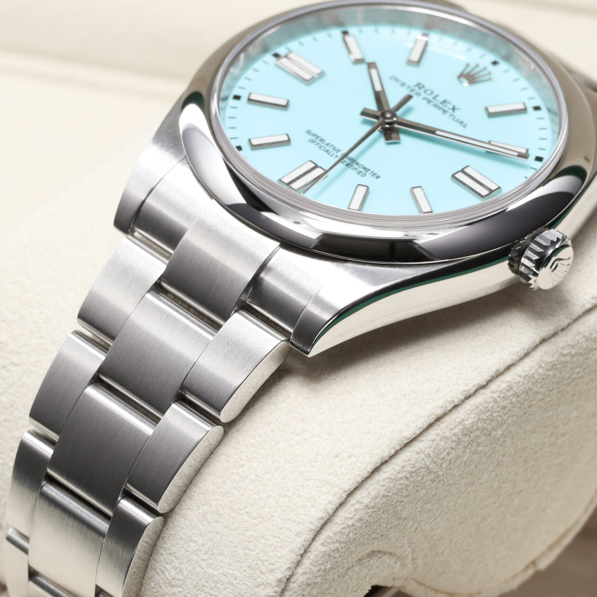 Rolex Oyster Perpetual Complete 41mm Oystersteel Turquoise Blue Dial Oystersteel Bezel Oyster Bracelet with Oysterclasp and Easylink Extension 124300