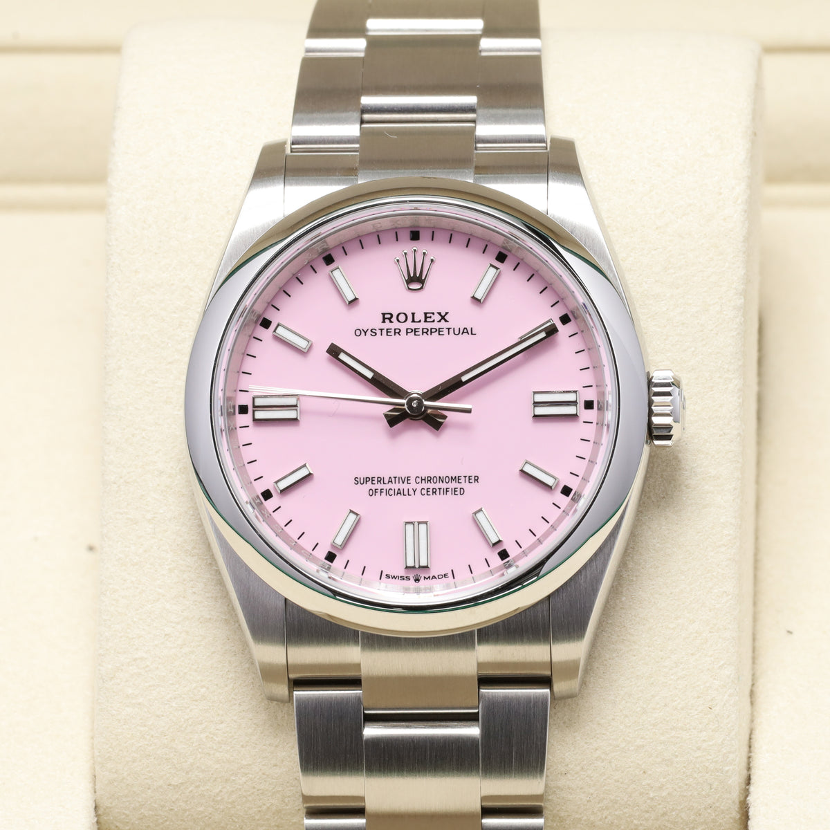 Rolex Oyster Perpetual 2025 Complete 36mm Oystersteel Pink Dial Smooth Stainless Steel Bezel Oyster Bracelet 126000