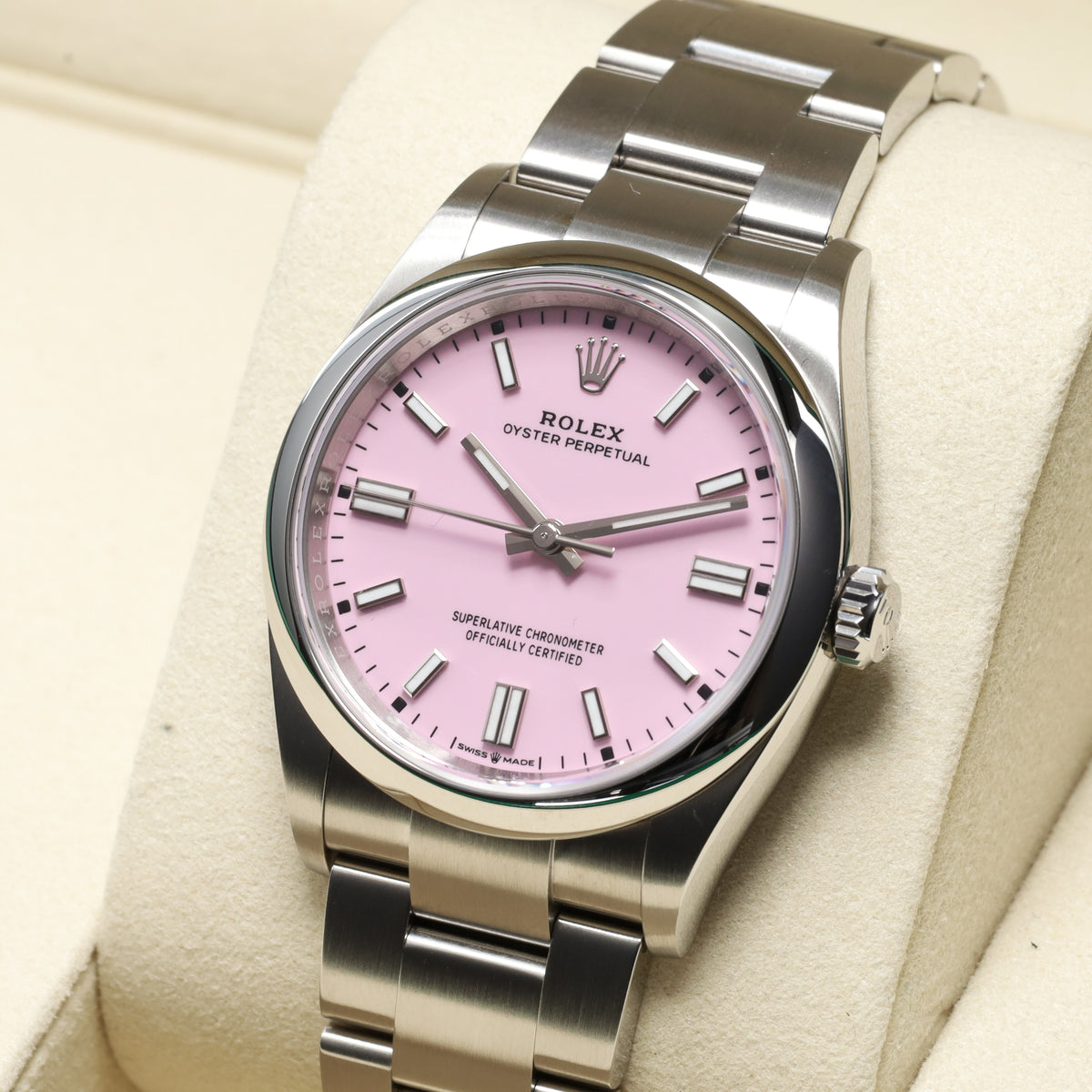 Rolex Oyster Perpetual 2025 Complete 36mm Oystersteel Pink Dial Smooth Stainless Steel Bezel Oyster Bracelet 126000