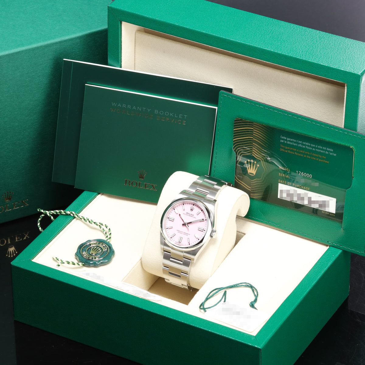 Rolex Oyster Perpetual 2025 Complete 36mm Oystersteel Pink Dial Smooth Stainless Steel Bezel Oyster Bracelet 126000