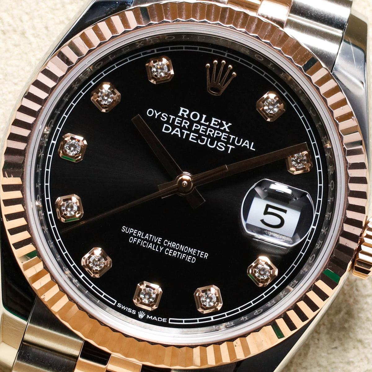 Rolex Datejust 36mm 2025 Complete Set Rose Gold Steel Black Diamond Dial Jubilee Fluted 126231