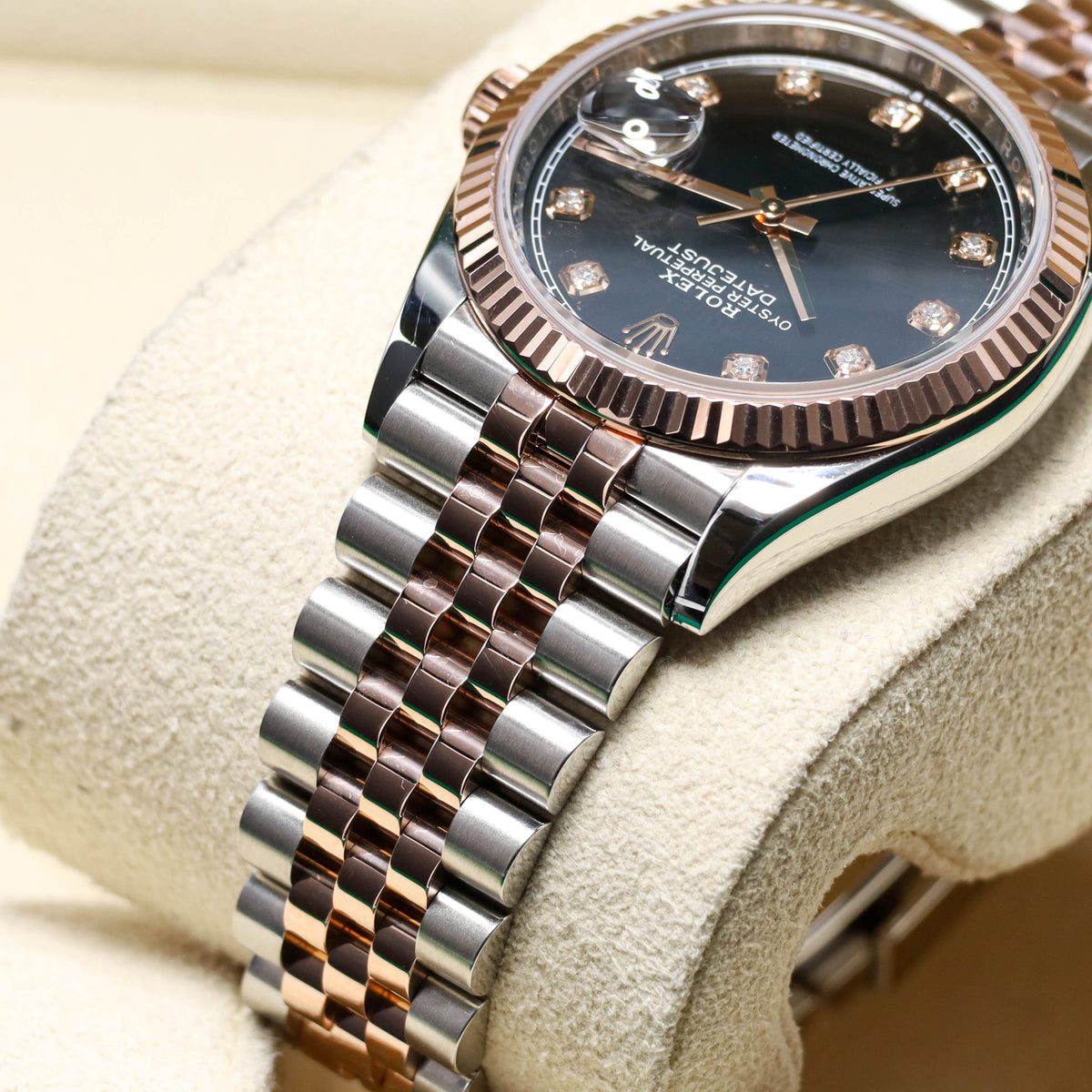 Rolex Datejust 36mm 2025 Complete Set Rose Gold Steel Black Diamond Dial Jubilee Fluted 126231