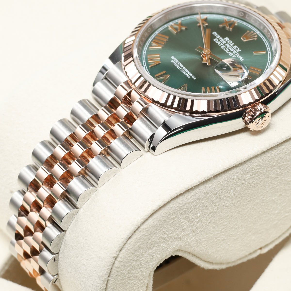 Rolex Datejust 2026 Complete 36mm Oystersteel and 18k Everose Gold Green with Roman Numerals Dial 18k Everose Gold Fluted Bezel  Oystersteel and Everose Gold Jubilee Bracelet 126231