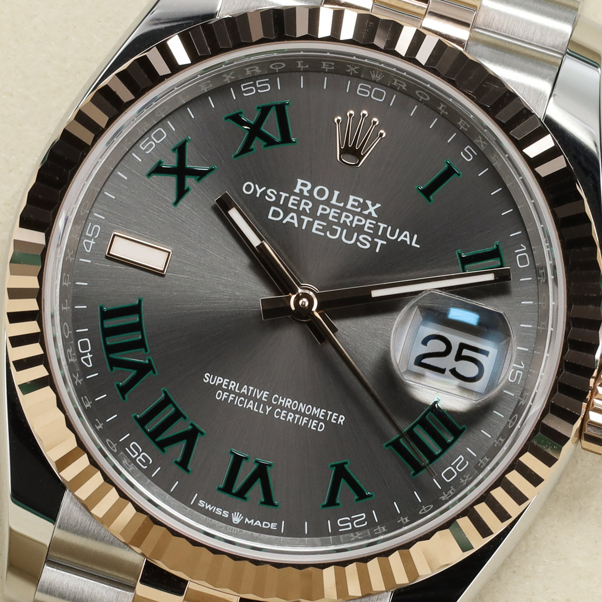 Rolex Datejust 2025 Complete 36mm Oystersteel and Everose Gold Slate Grey Wimbledon Dial Everose Gold Smooth Bezel Two-Tone Jubilee Bracelet 126231