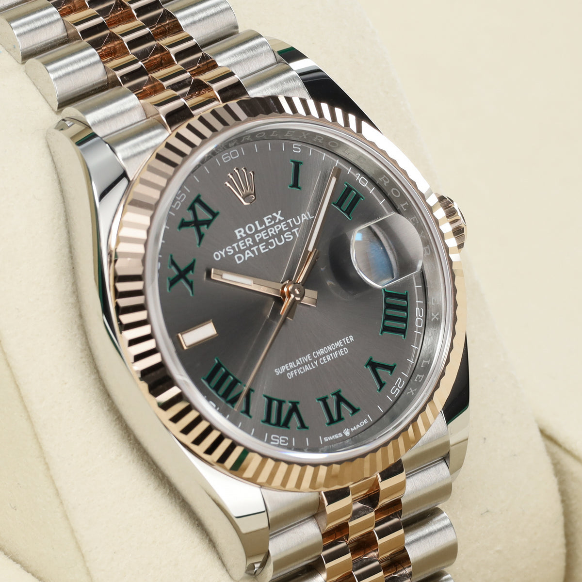 Rolex Datejust 2025 Complete 36mm Oystersteel and Everose Gold Slate Grey Wimbledon Dial Everose Gold Smooth Bezel Two-Tone Jubilee Bracelet 126231