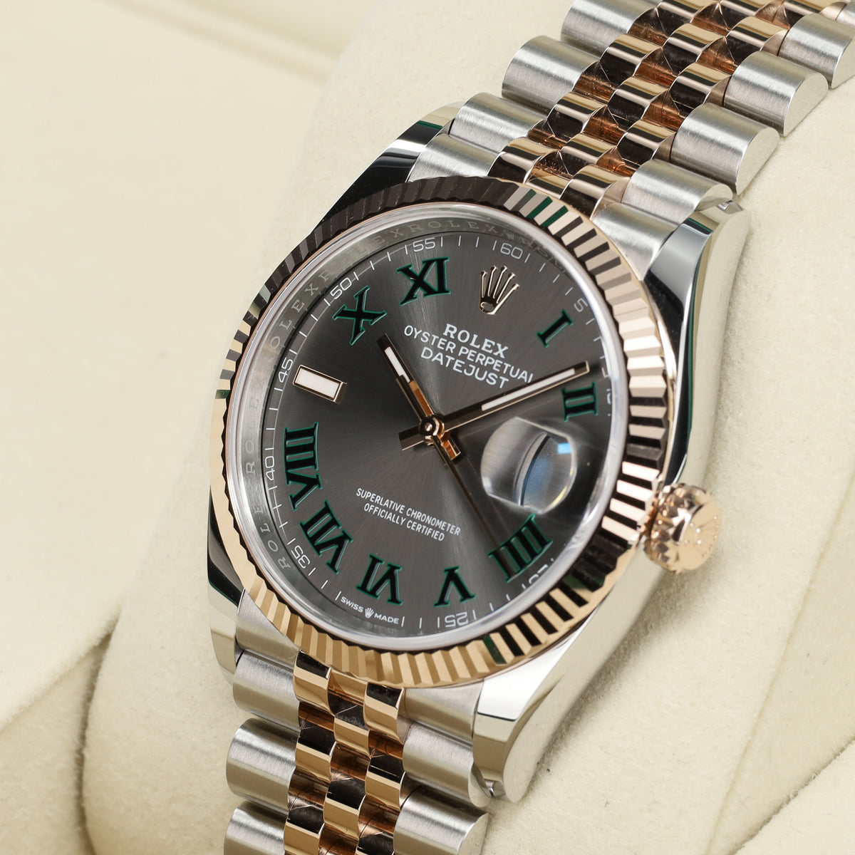 Rolex Datejust 2025 Complete 36mm Oystersteel and Everose Gold Slate Grey Wimbledon Dial Everose Gold Smooth Bezel Two-Tone Jubilee Bracelet 126231