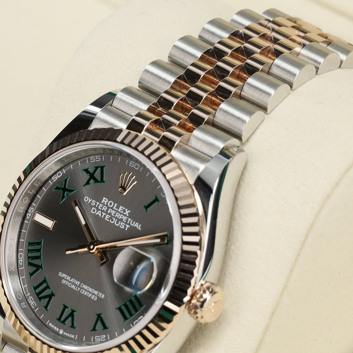 Rolex Datejust 2025 Complete 36mm Oystersteel and Everose Gold Slate Grey Wimbledon Dial Everose Gold Smooth Bezel Two-Tone Jubilee Bracelet 126231