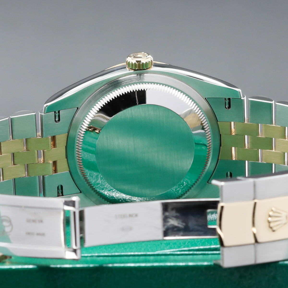 Rolex Datejust Complete 36mm Two Tone Slate Gray Wimbledon Dial Yellow Gold Fluted Bezel Jubilee Bracelet 126233