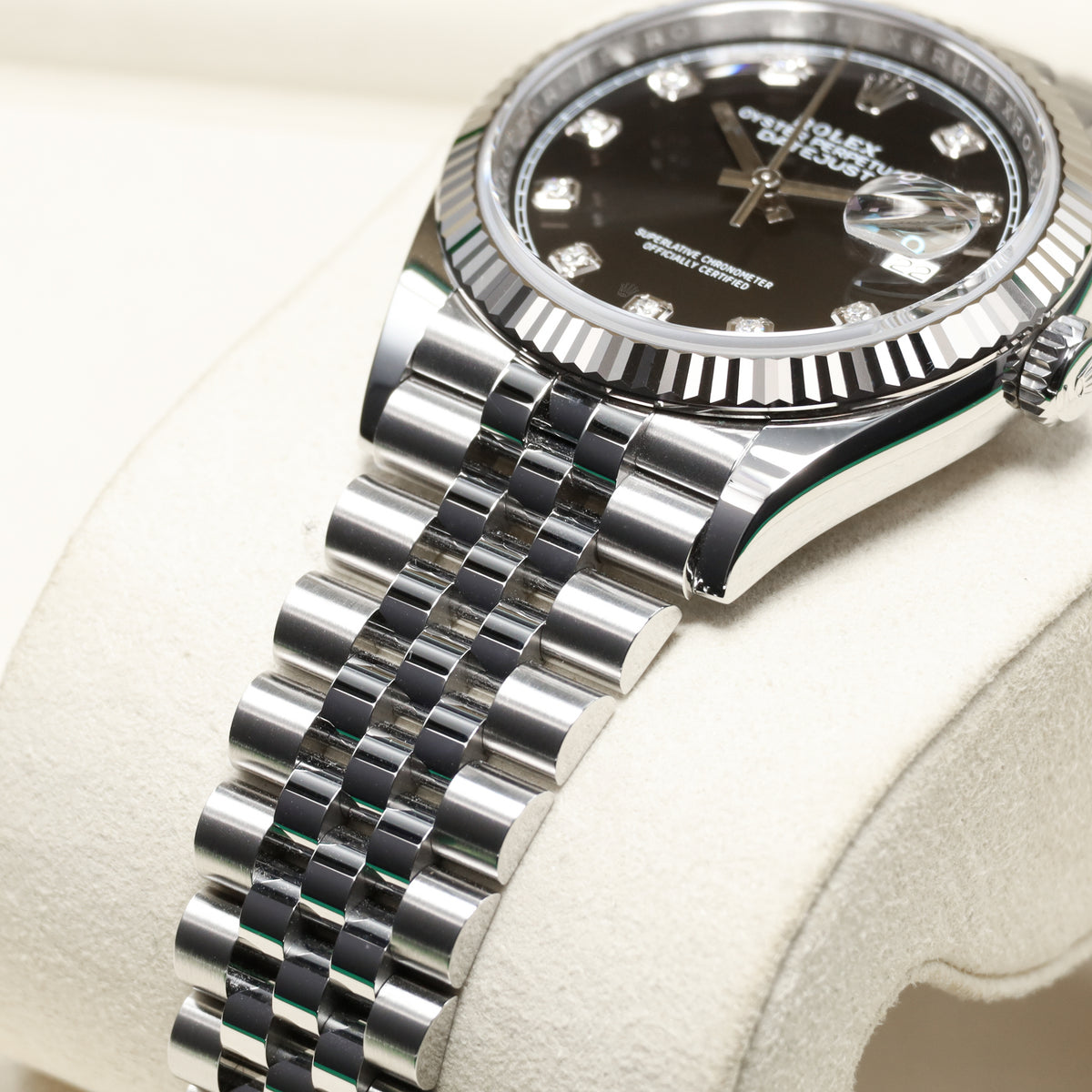 Rolex Datejust 2026 Complete 36mm Stainless Steel Black Diamond Dial Gold Fluted Bezel Jubilee Bracelet 126234