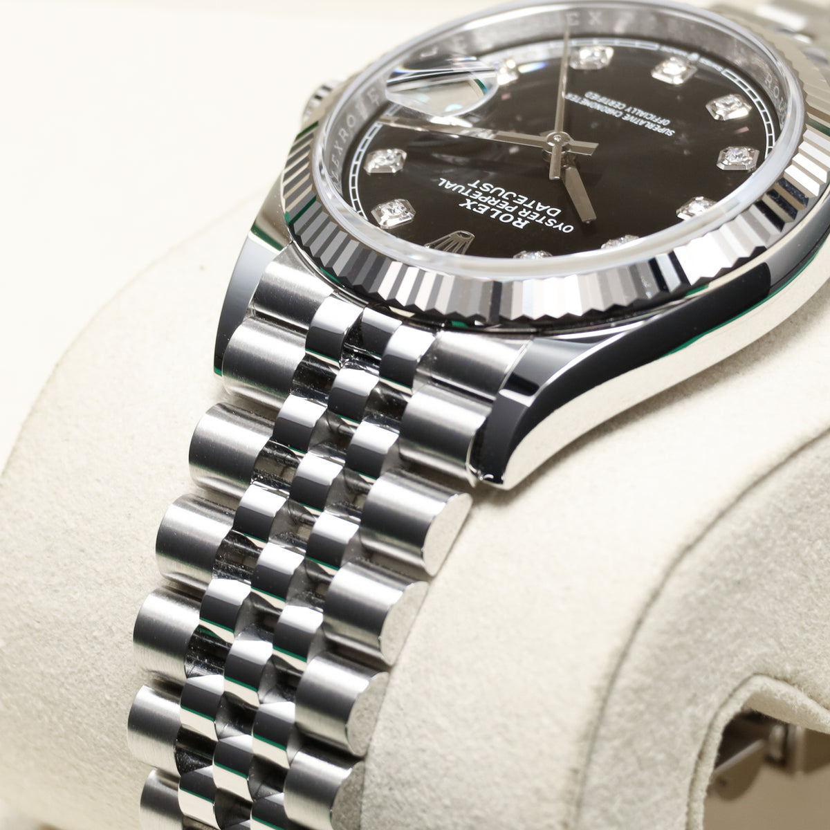 Rolex Datejust 2026 Complete 36mm Stainless Steel Black Diamond Dial Gold Fluted Bezel Jubilee Bracelet 126234