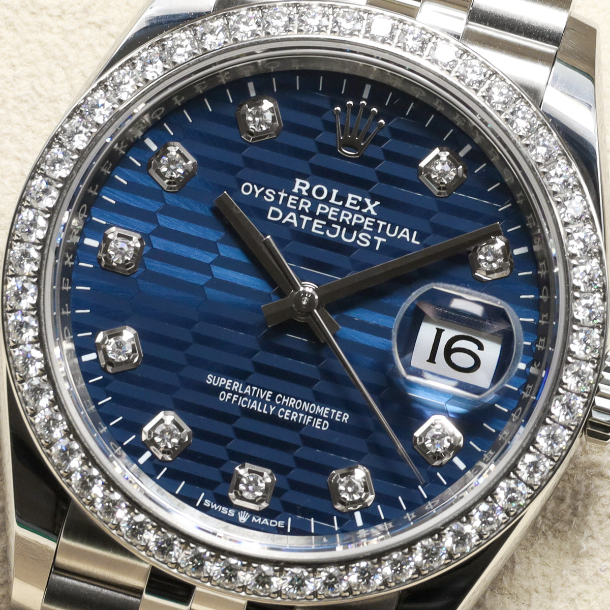 Rolex Datejust 2025 36mm Oystersteel Blue Motif Dial Diamonds Bezel Jubilee 126284RBR