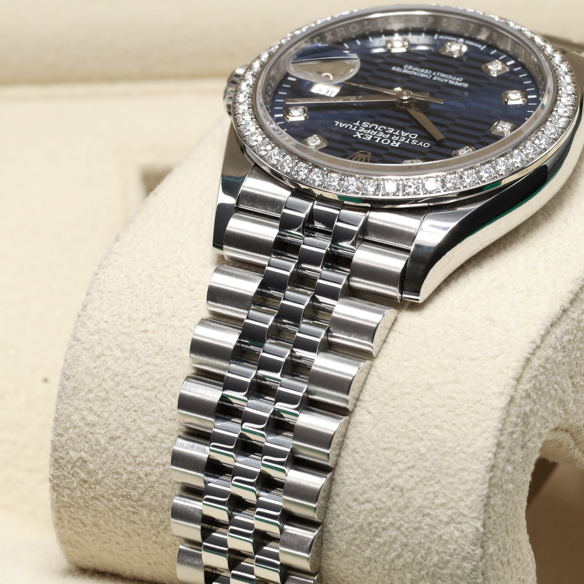 Rolex Datejust 2025 36mm Oystersteel Blue Motif Dial Diamonds Bezel Jubilee 126284RBR
