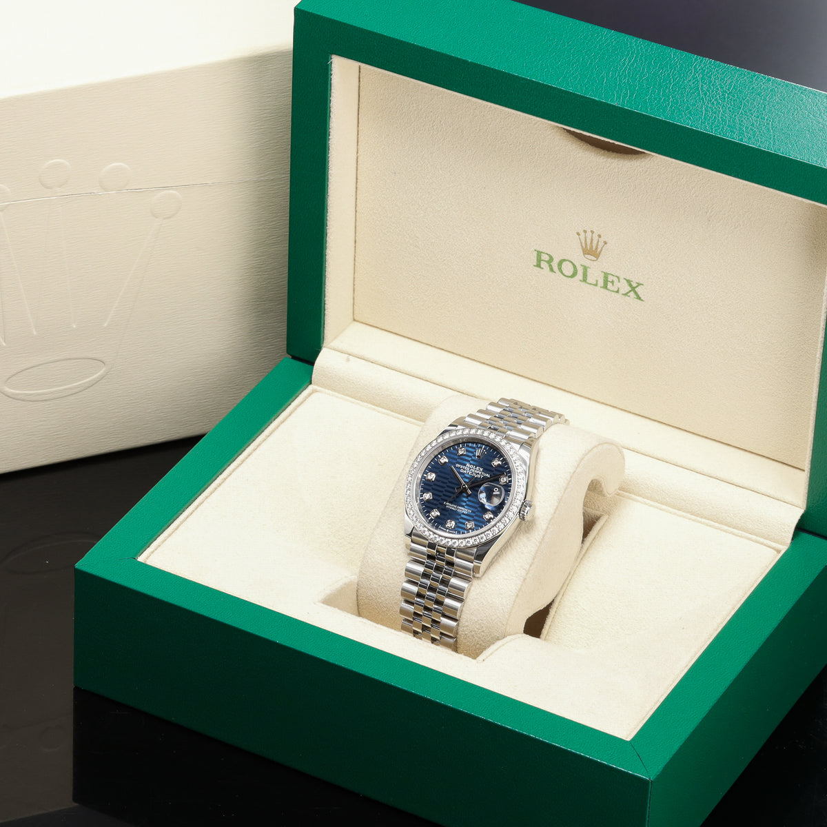 Rolex Datejust 2025 36mm Oystersteel Blue Motif Dial Diamonds Bezel Jubilee 126284RBR
