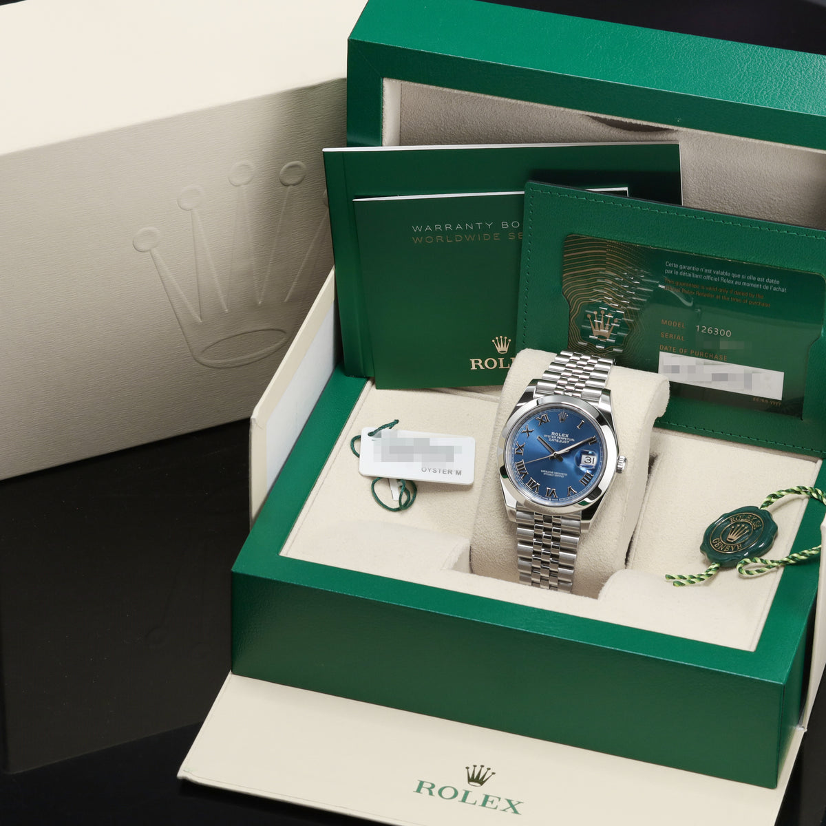 Rolex Datejust 2025 Complete 41mm Oystersteel Blue Dial Smooth Bezel Jubilee Bracelet 126300