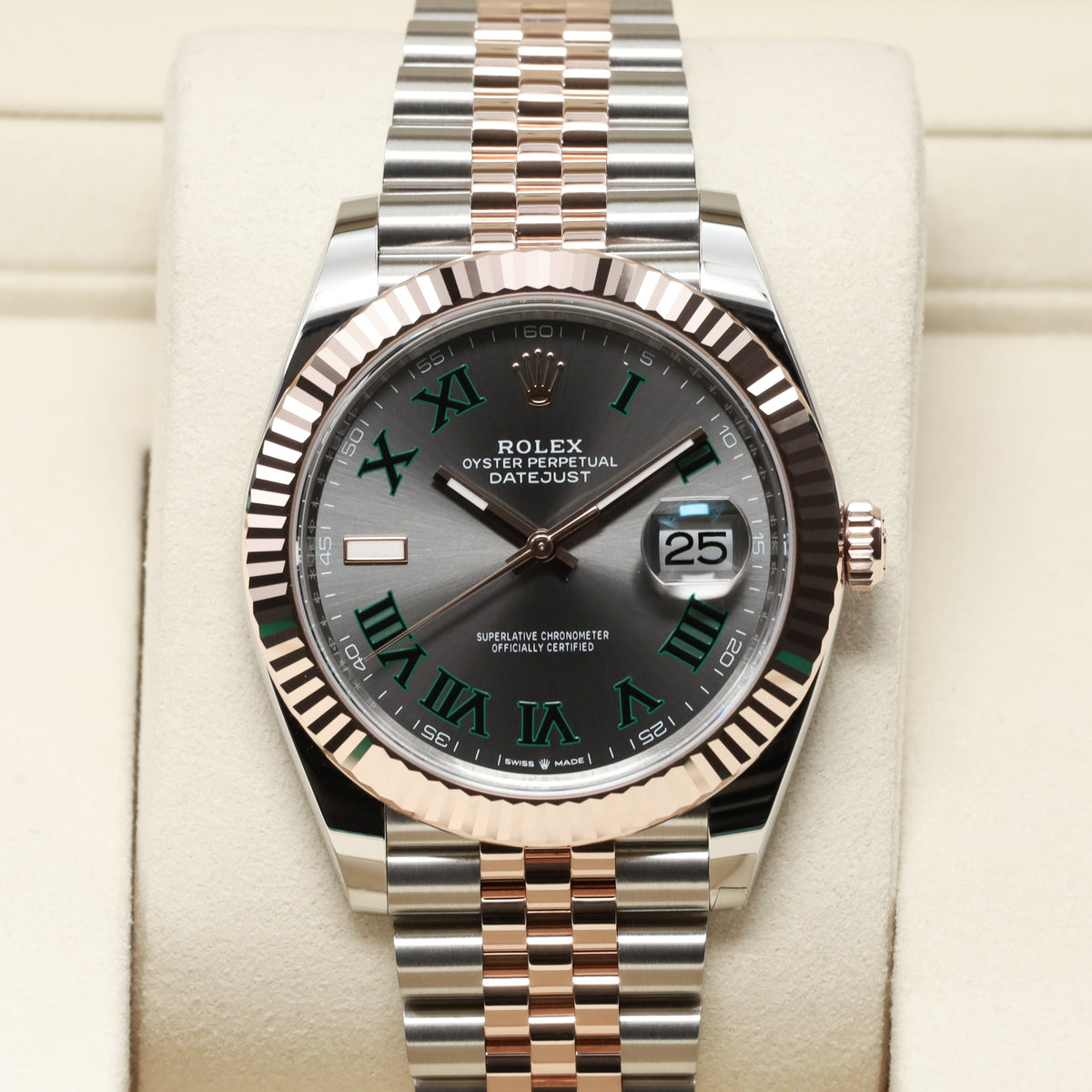 Rolex Datejust 2026 Complete 41mm Oystersteel and Everose Gold Wimbledon Slate Dial 18k Everose Gold Fluted Bezel Oystersteel and Everose Gold Jubilee Bracelet 126331