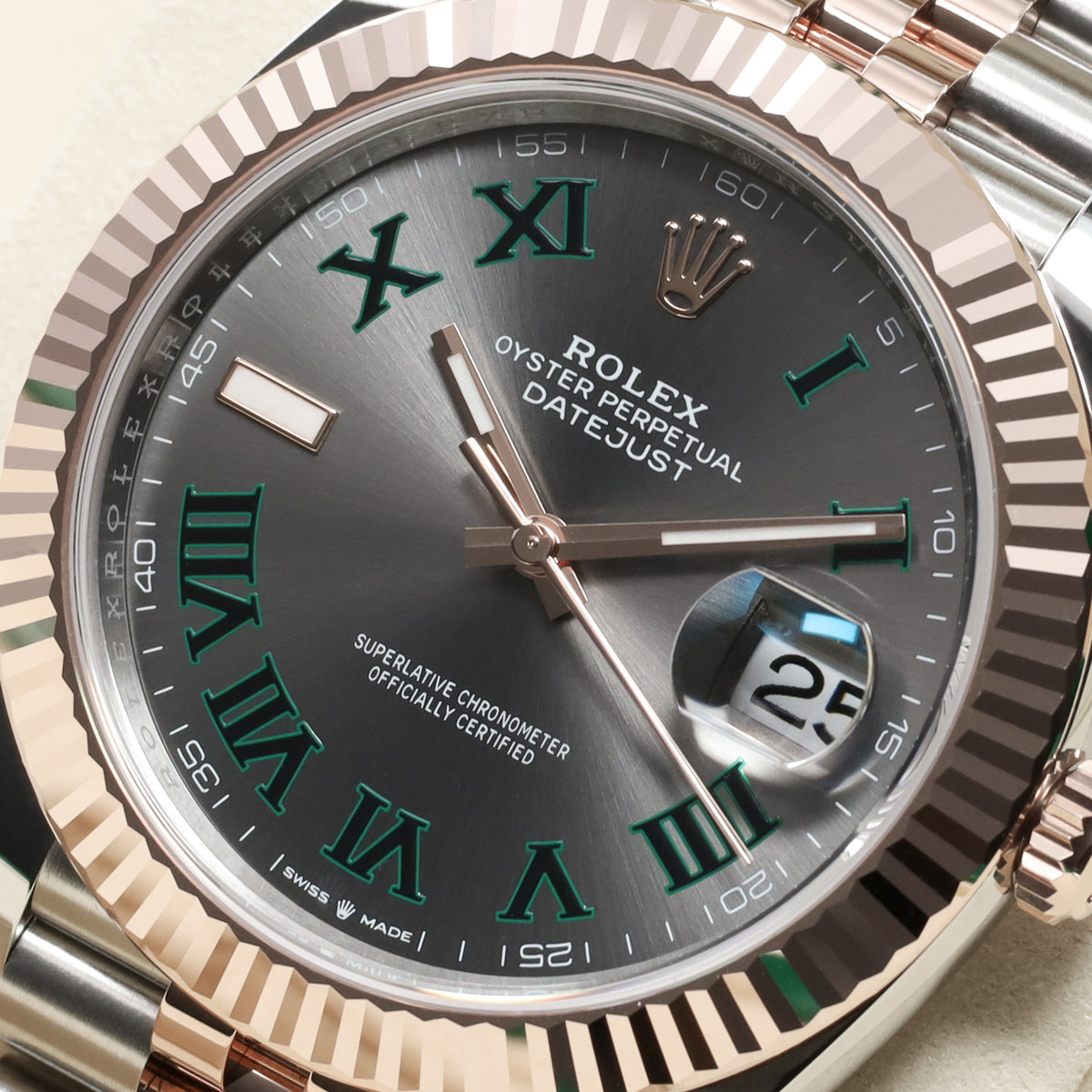 Rolex Datejust 2026 Complete 41mm Oystersteel and Everose Gold Wimbledon Slate Dial 18k Everose Gold Fluted Bezel Oystersteel and Everose Gold Jubilee Bracelet 126331