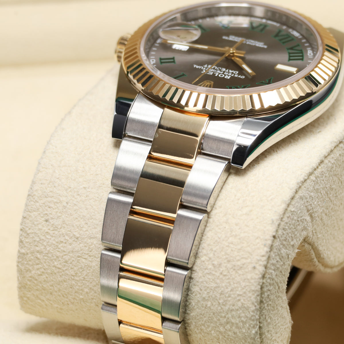 Rolex Datejust 2021 Complete 41mm Steel And Yellow Gold Slate Gray Dial With Green Roman Numerals Wimbledon Fluted Bezel Oyster Bracelet 126333