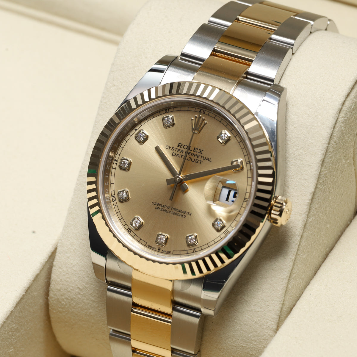Rolex Datejust 36mm Oystersteel Champagne Dial Fluted Bezel Two Tone Oyster Bracelet 126333