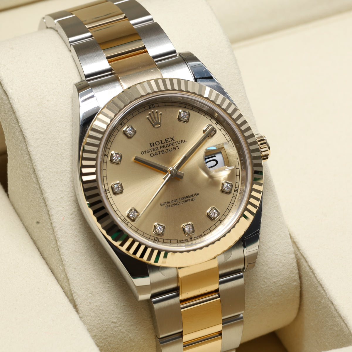 Rolex Datejust 36mm Oystersteel Champagne Dial Fluted Bezel Two Tone Oyster Bracelet 126333
