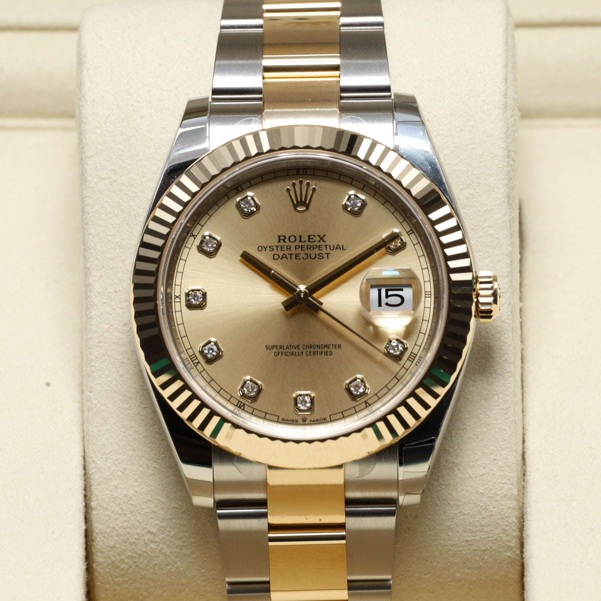 Rolex Datejust 36mm Oystersteel Champagne Dial Fluted Bezel Two Tone Oyster Bracelet 126333